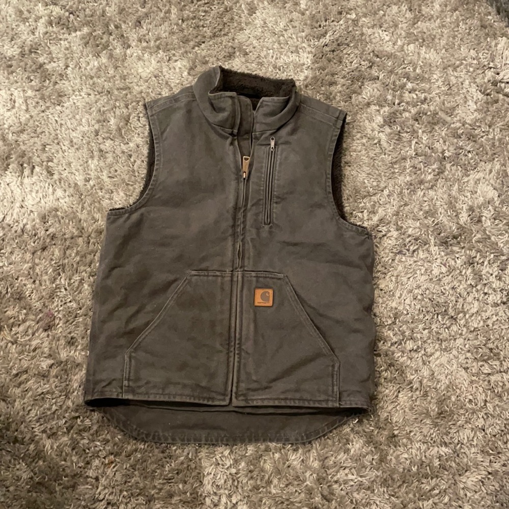 LOOSE FIT WASHED DUCK SHERPA-LINED MOCK-NECK VEST